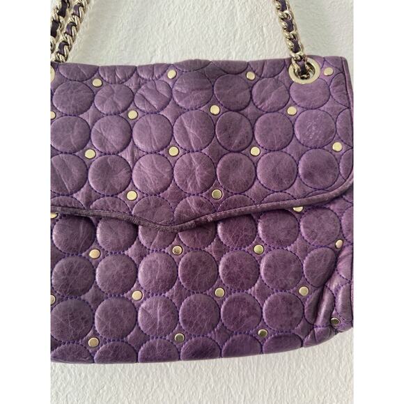 Rebecca Minkoff Studded Quilted Chain Strap Purple Leather Shoulder Bag - Picture 6 of 16